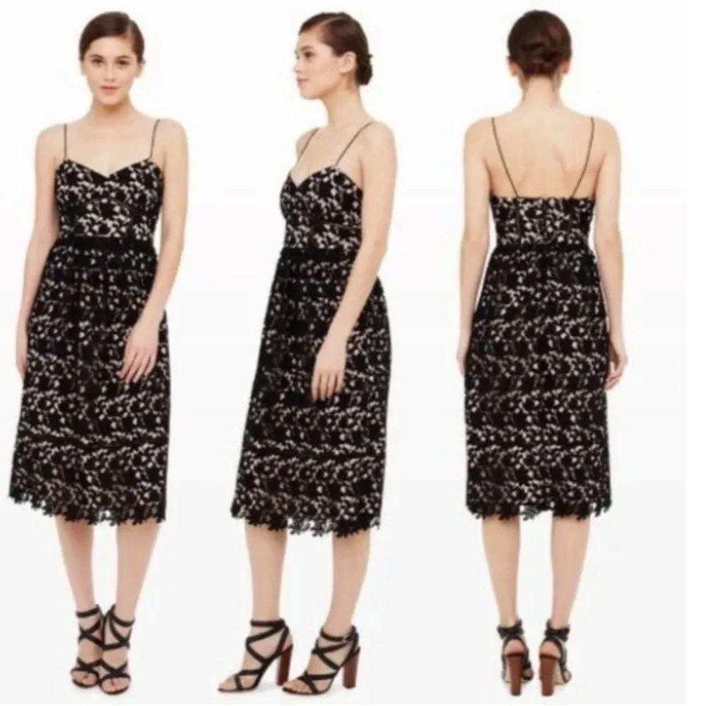 Club Monaco Bolari Witchy Black Lace Romantic Whimsy Goth Midi Dress Size 00